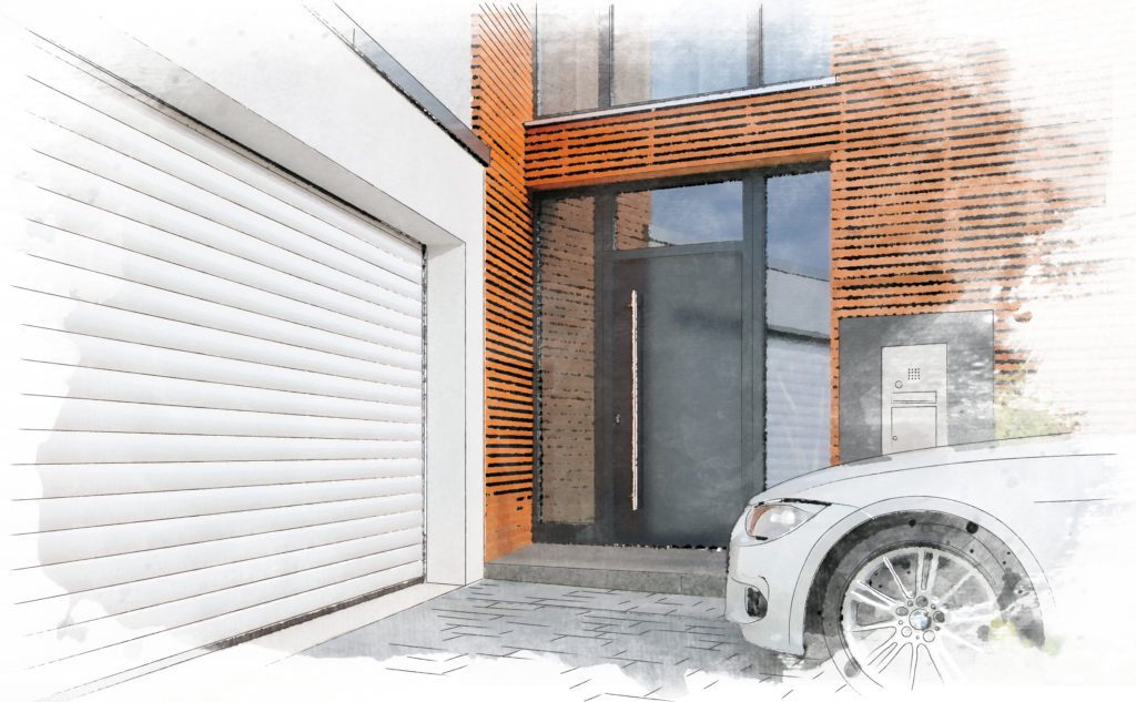 Roller garage door with entrance door