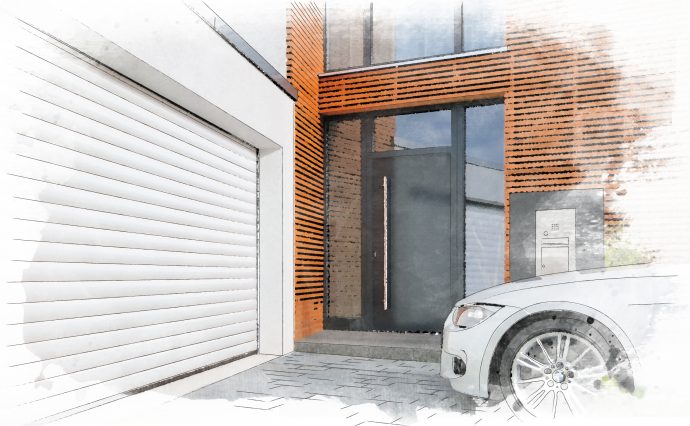 Roller garage door with entrance door